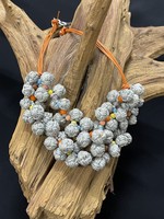 AC01-4543-20 Silver & Multicolor beads on orange leather Necklace