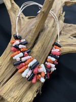 AC01-4546-20 Orange ,Black & pink Acrylic beads on pink leather short necklace