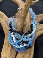 AC01-3882-18 Blue agate, aqua marine, black onyx, heischy disc, white turquoise necklace