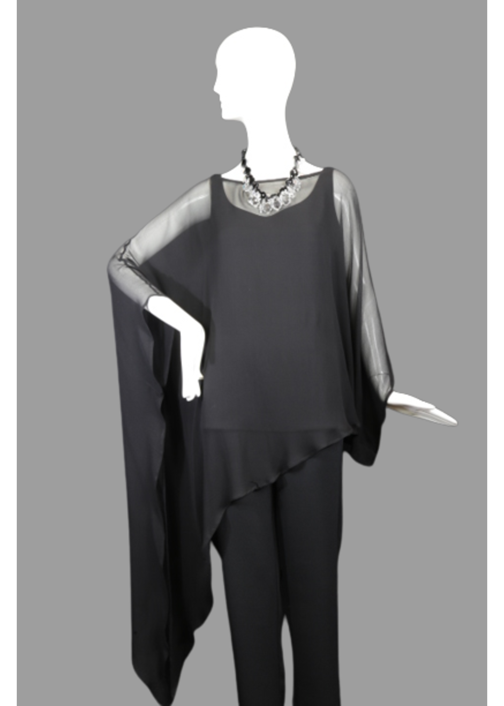 Cape C8001-S1798-NS-O/S-Black silk georgette cape (NS -1/2" CF and NP neckline, +1" to sides)