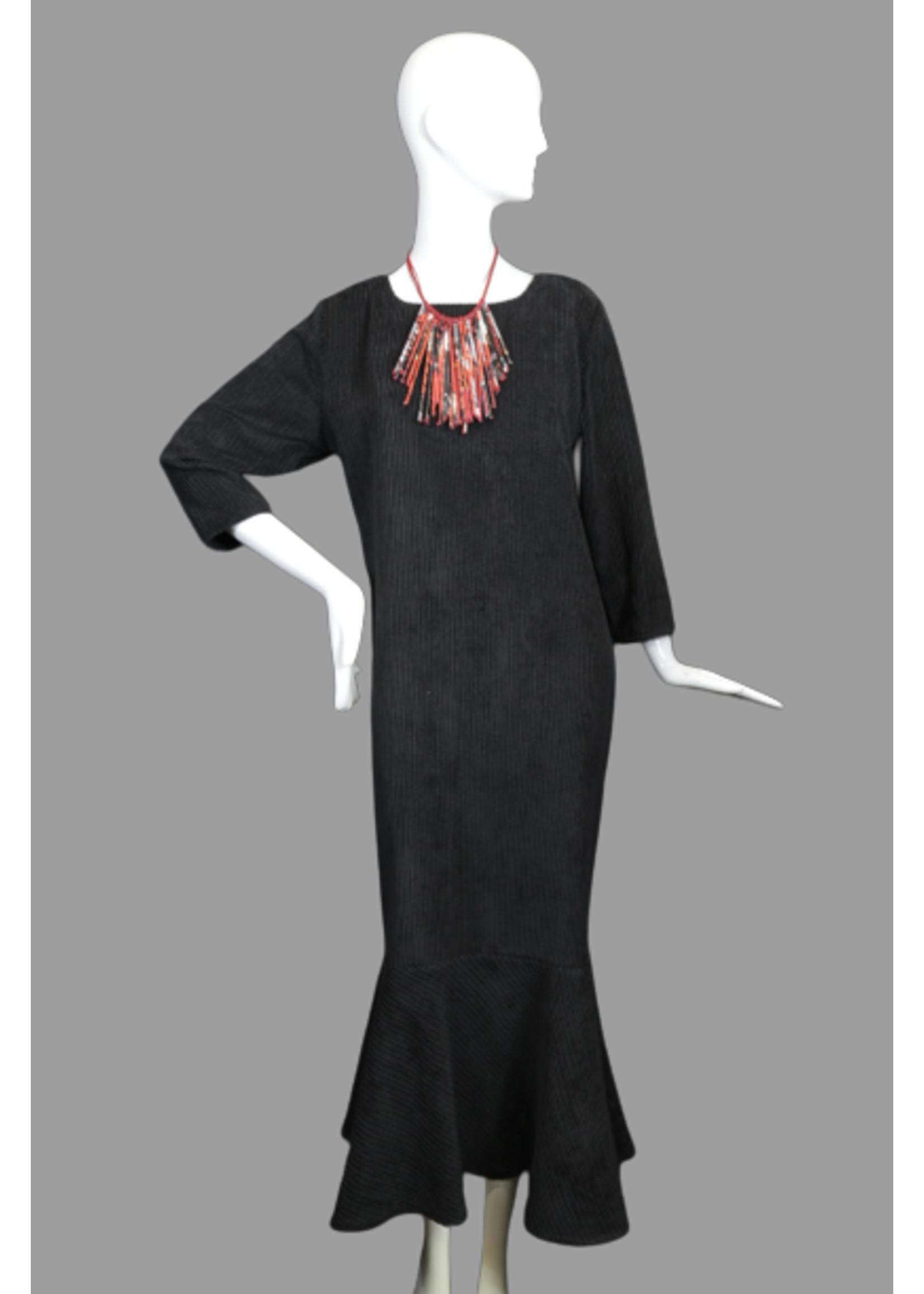 DC429-C0573-S Black Nouveau Corduroy dress with flounce