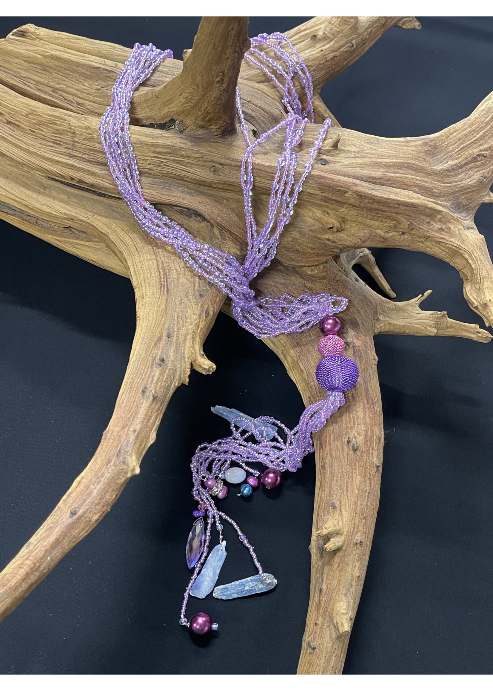 AC01-4743-22 Purple Long necklace w/ blue beads