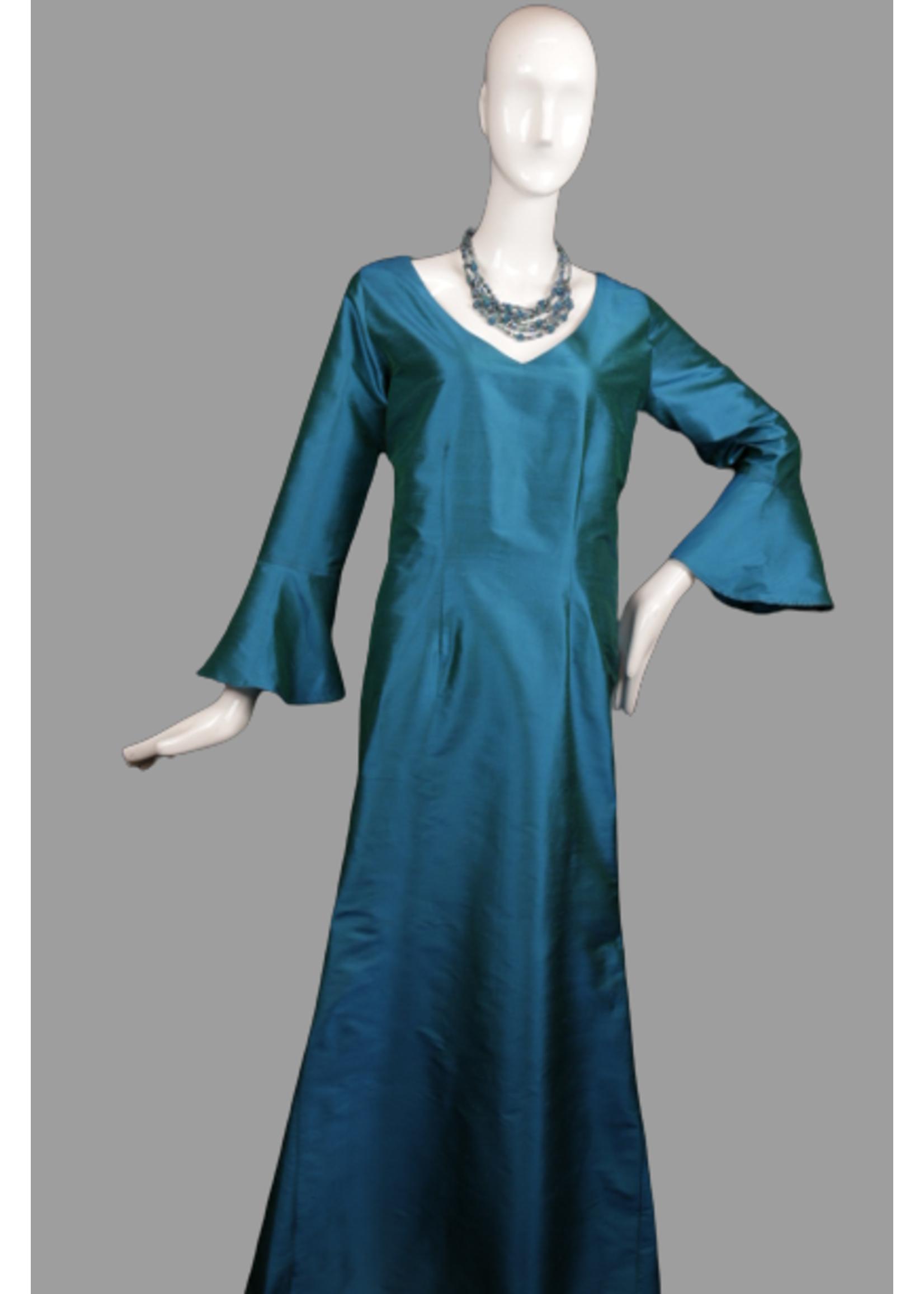 Dress DC407-Sea Silk Dupionni dress with Flounce & Ruffle sleeve  -P-