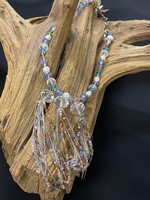 AC01-3895-18 Multicolor crystal  necklace with silver chain tassle