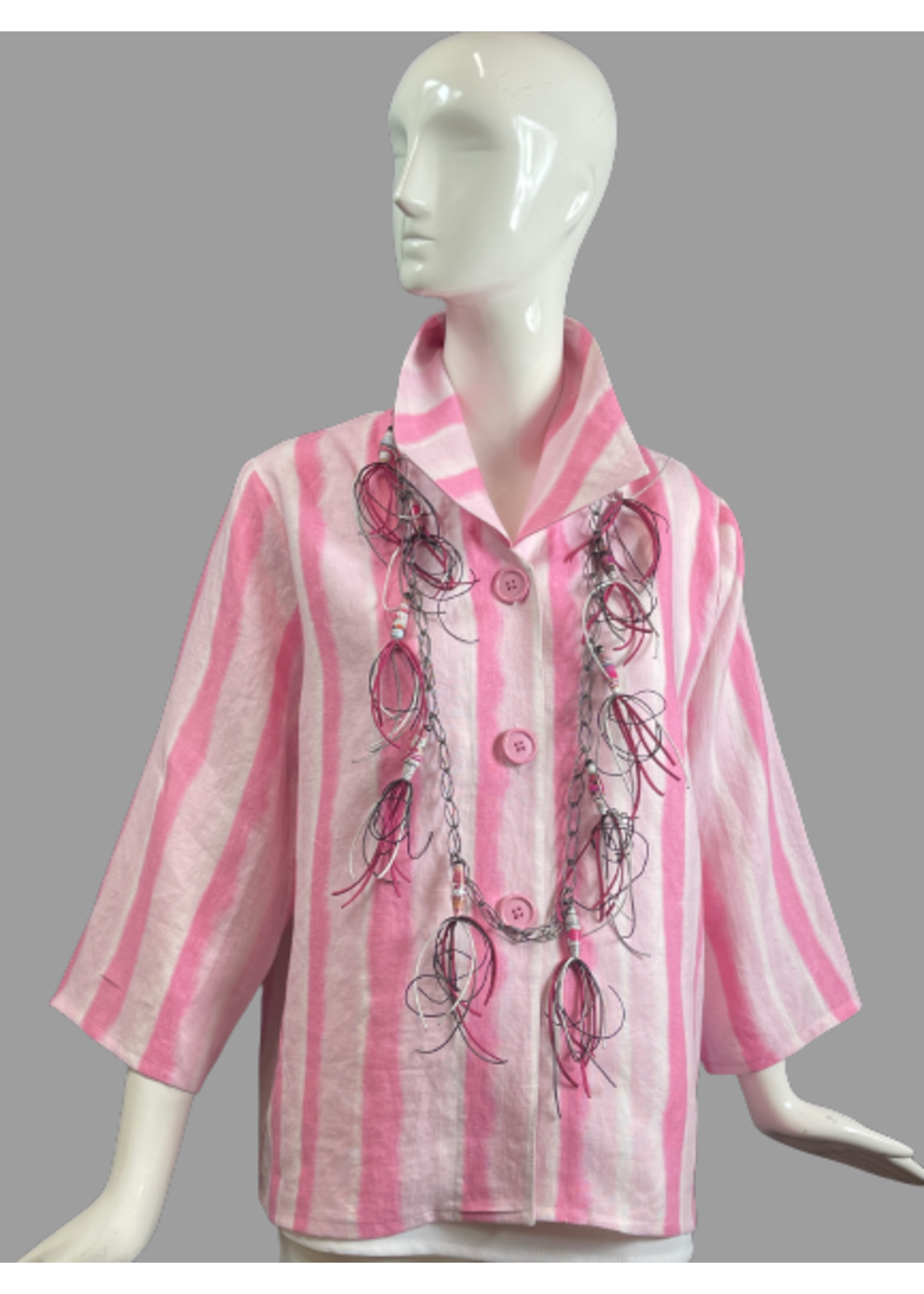 J5410 + 4"-L0445-P-Pink & White Stripe Linen Jacket