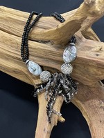 AC01-3773-17 Barroque pearls, Smoky toppaz,onyx necklace
