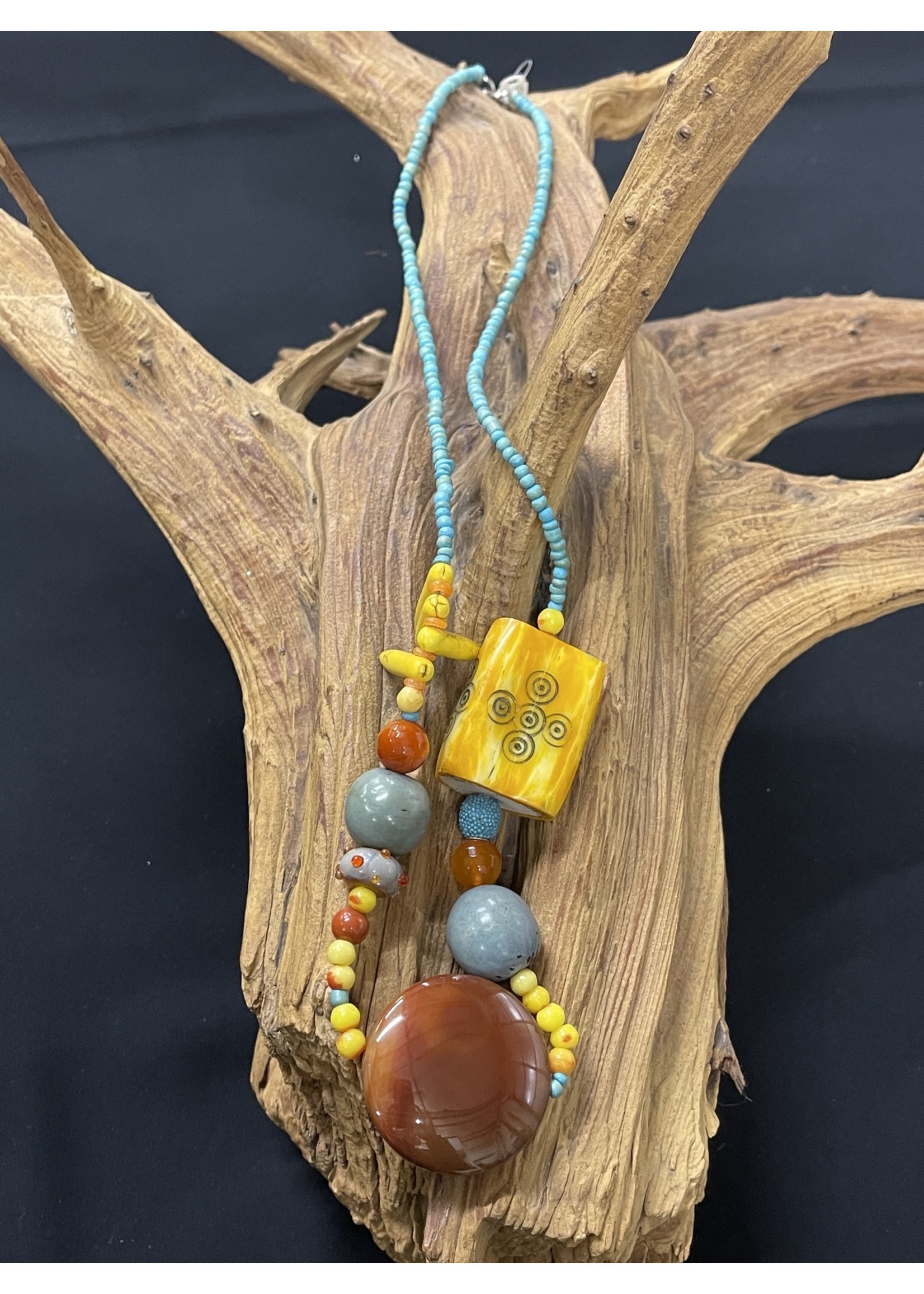 AC01-4354-20 Turquoise & yellow long necklace