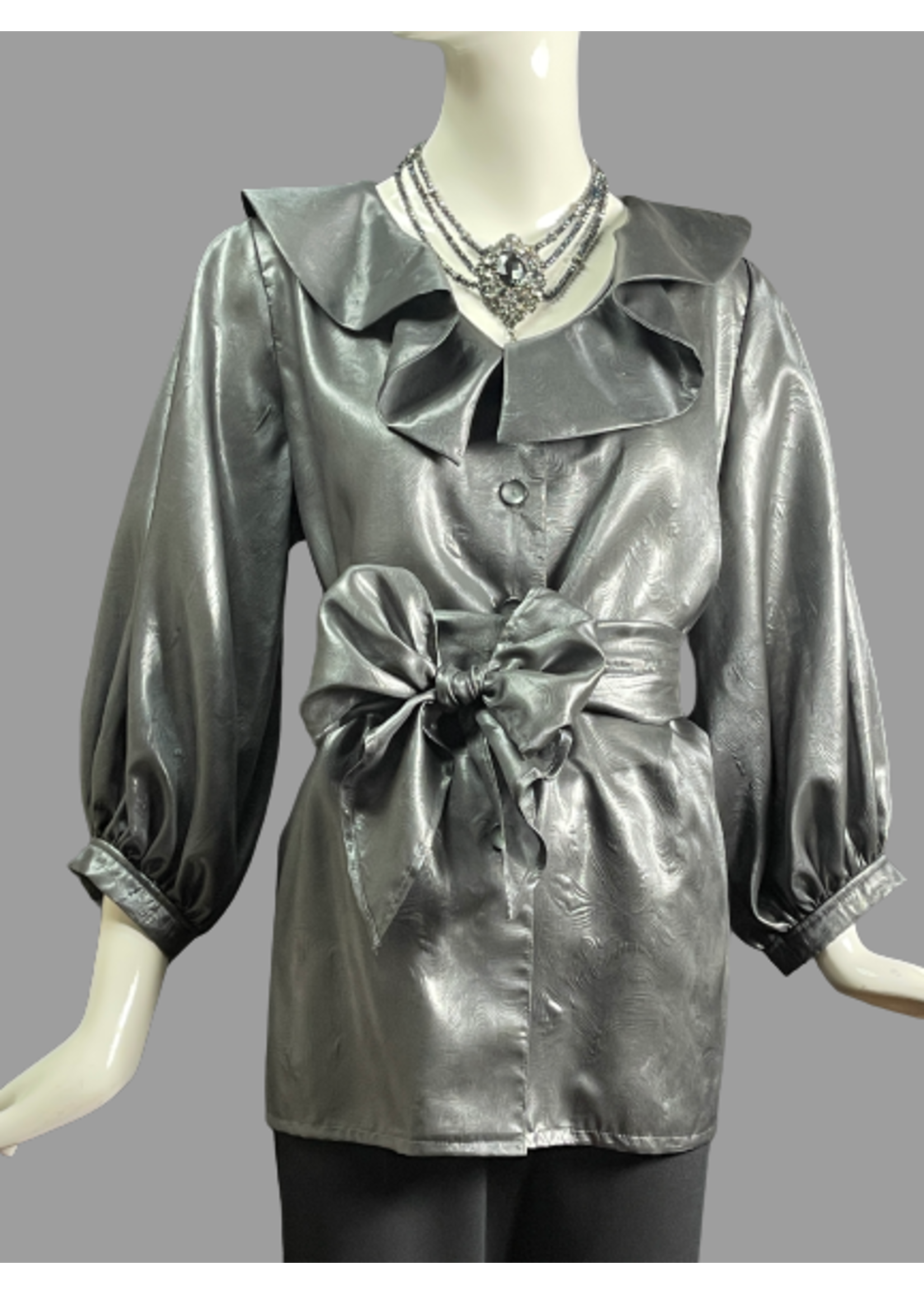 J6119-S1514-S-Gray Silk Jacket W/ sash