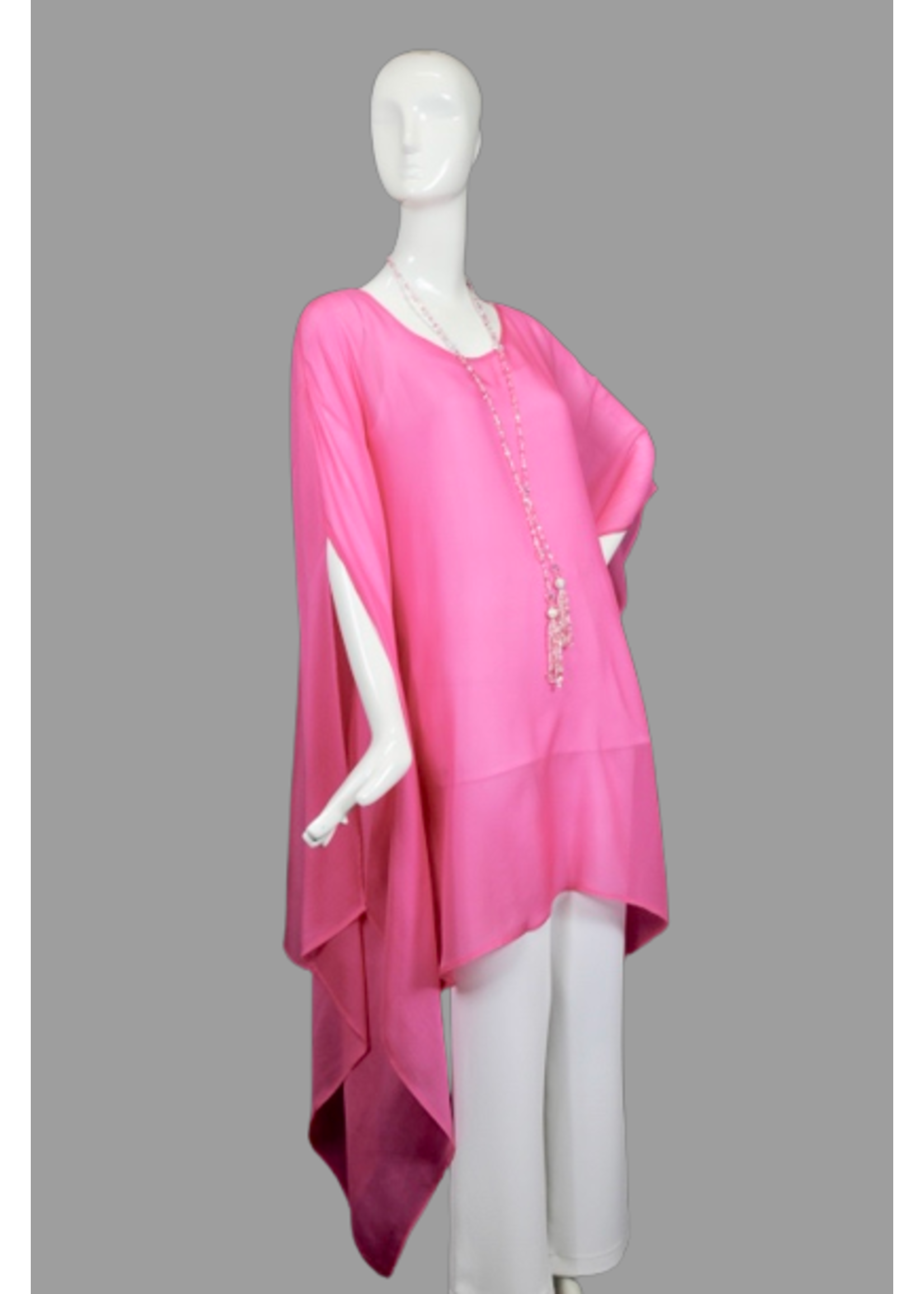 Cape C8006-S2023-O/S-Hot pink asSymetric silk georgete cape