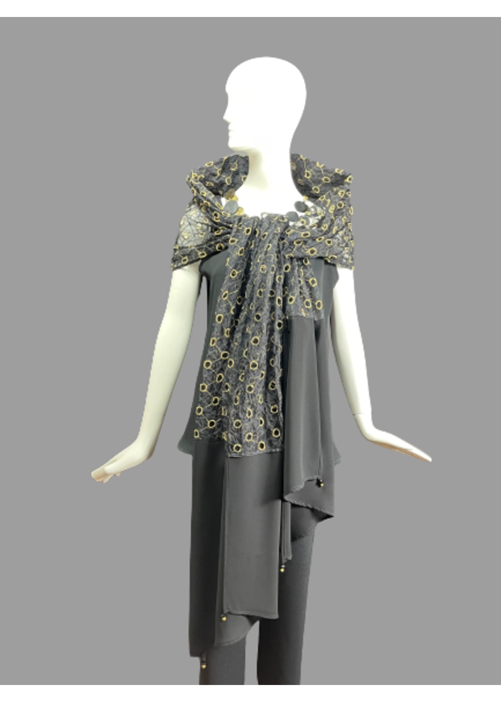 SH939-S1006-Black with gold  embroidered organza scarf