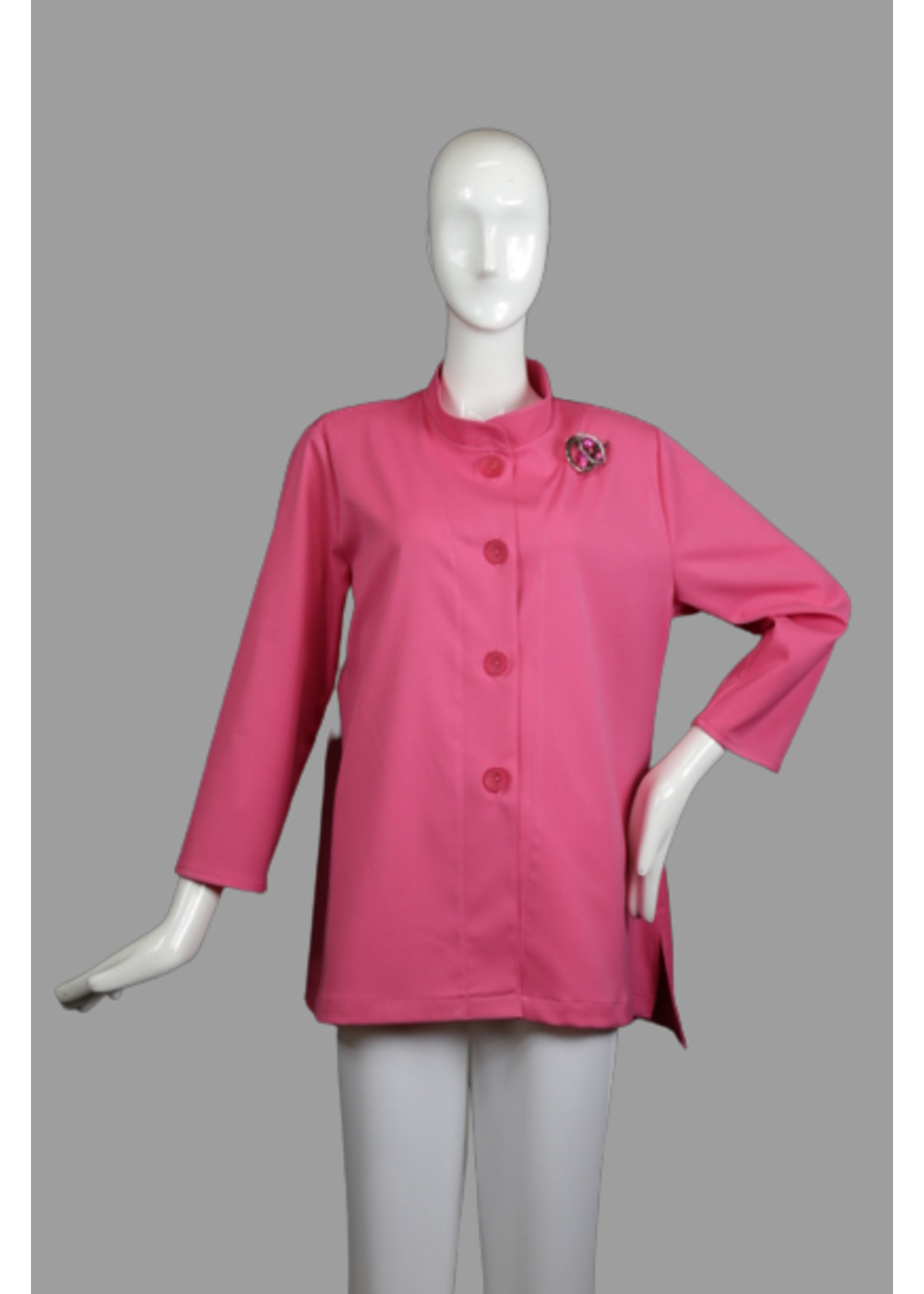 J5647-L0422-XP Hot pink linen jacket with rounded patch pockets