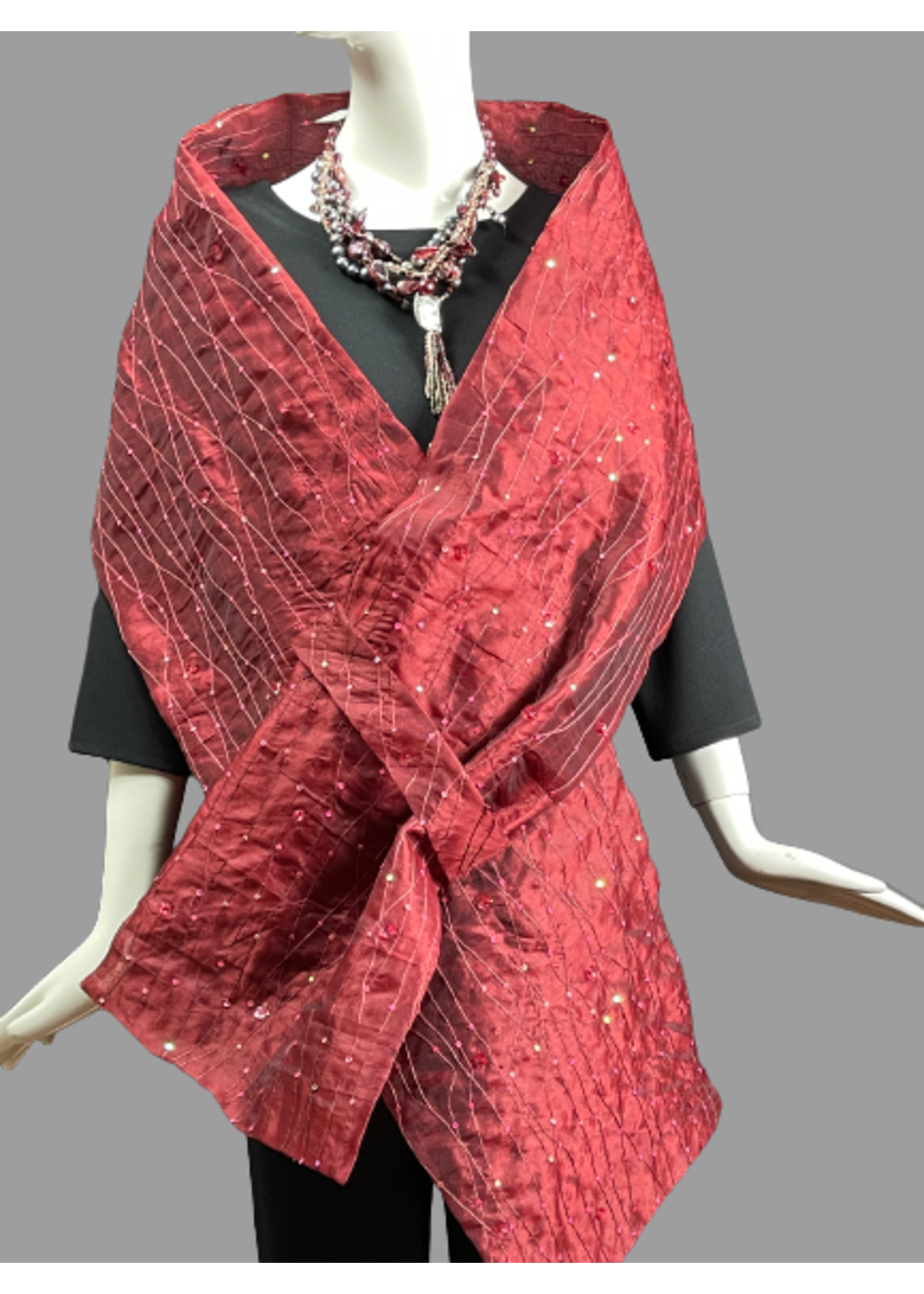 Shawl C832-S1041-Burgundy shawl w/sequin