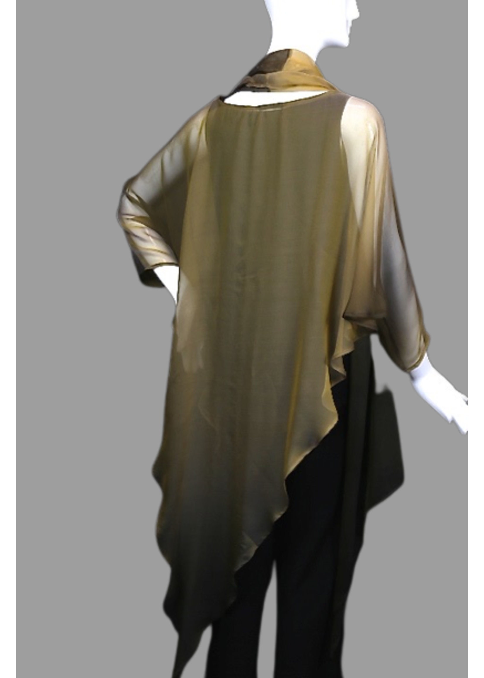 C890-S2119-O/S-Brown/ gold ombre georgette poncho