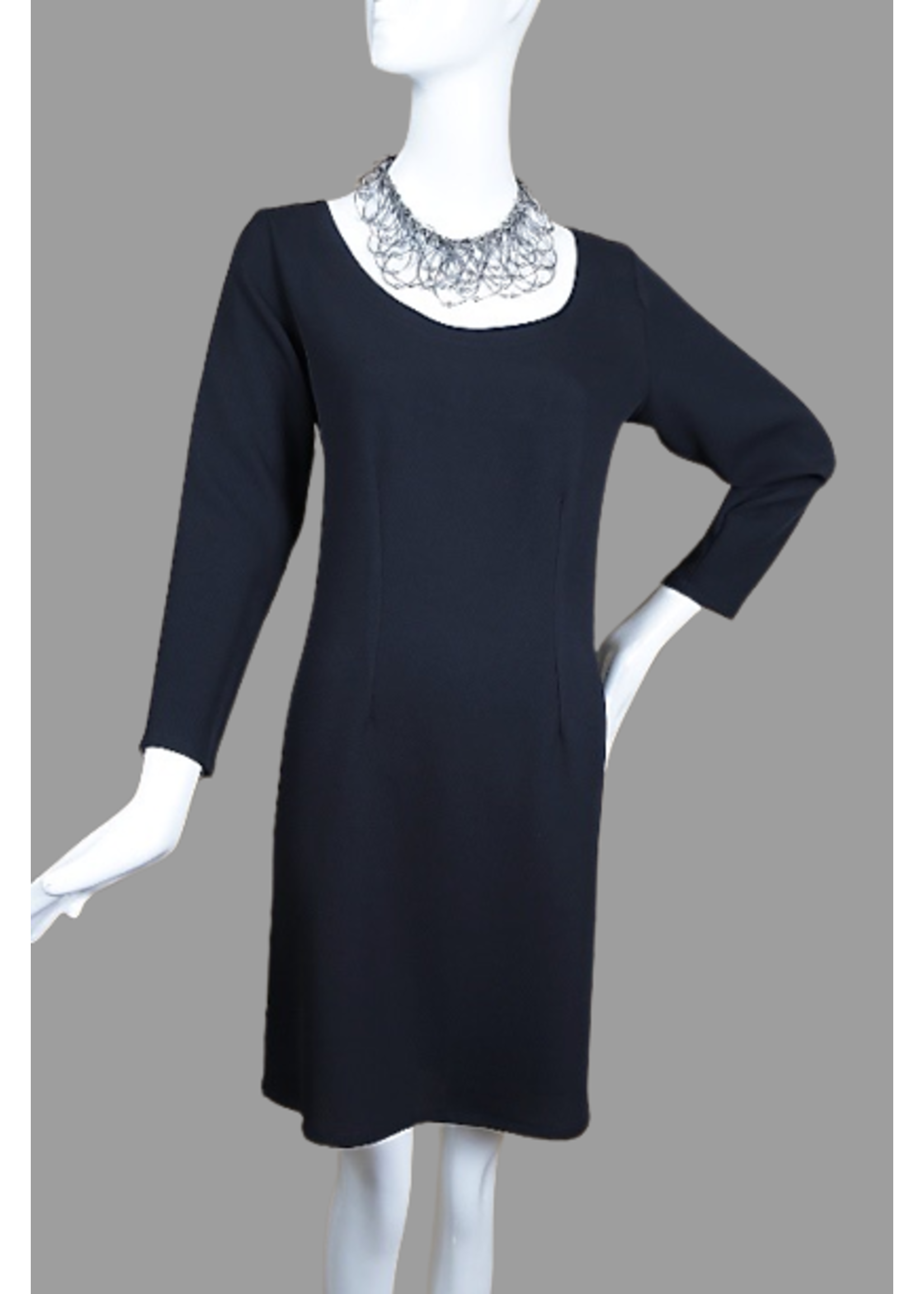 DC280-MS001-Black low neck princess dart dress