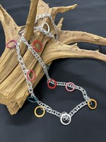 AC01-4816-23 Silver Chain & multicolor leather Rings Neklace