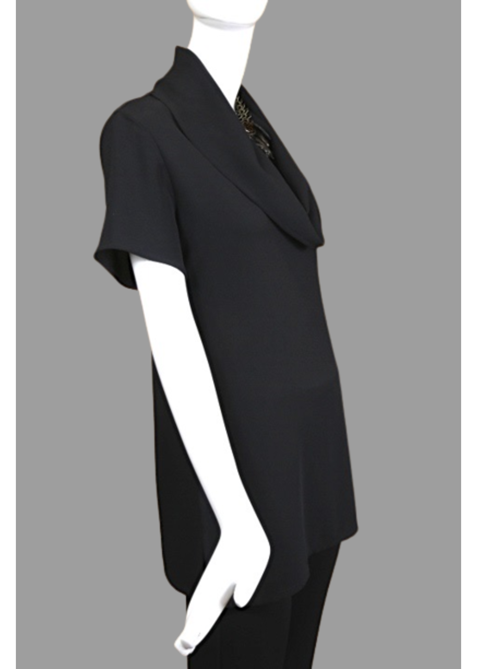 T2142-MS001-Black Cowl Short Sleeve Sophia Tunic