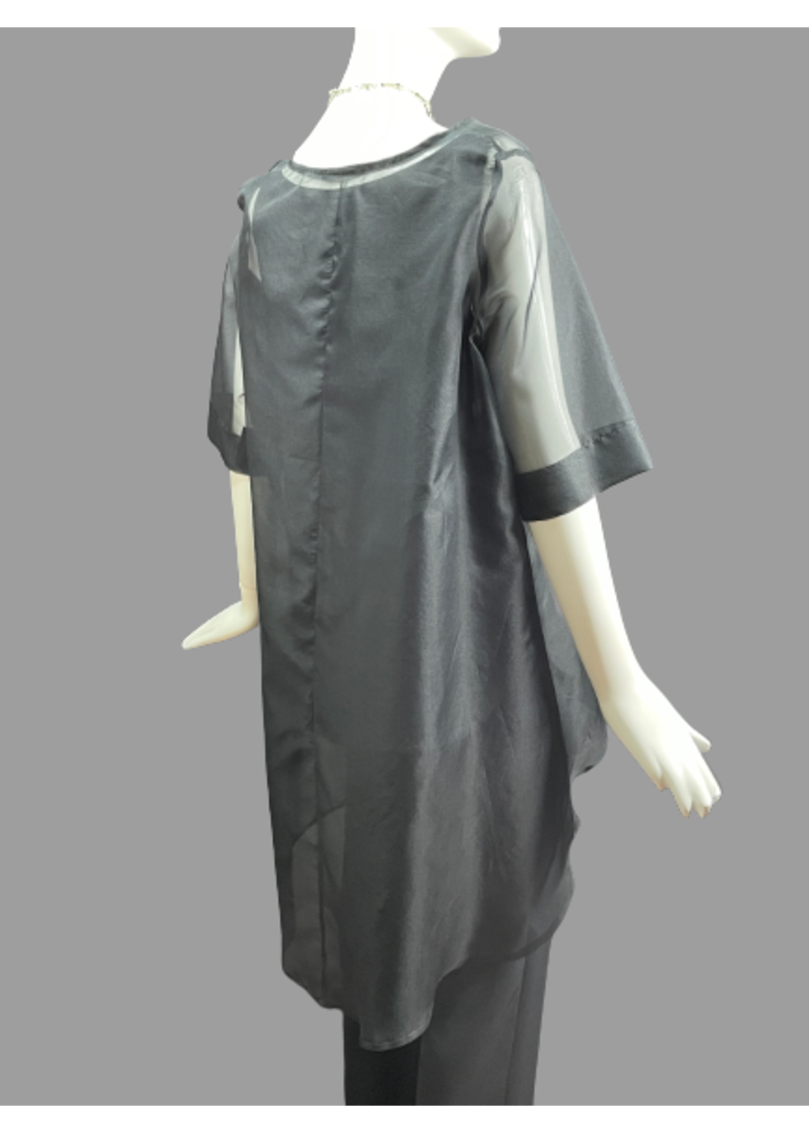 Tunic T2431-S1721-P-NS-overlayed Black silk oganza tunic with tail   -P- +1/2” bust -1/2” shoulder -1” lower armhole