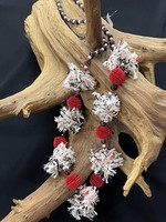 AC01-4818-23 Long White,red,black fabric balls necklace