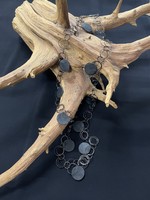 AC01-4825-23 Gunmetal Chain & Black leather dots Necklace
