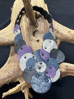 AC01-4463-20 Purple,black,gray leather dots necklace