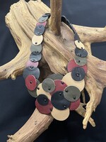 AC01-4461-20 Olive Green, black,red & Tan Leather Dots Necklace