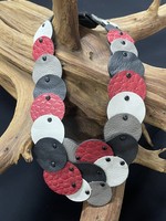 AC01-4464-20 Red, black, gray  leather Dots necklace