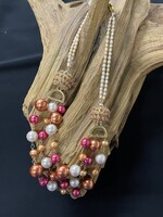 AC01-4844-23 Orange & pink pearls necklace