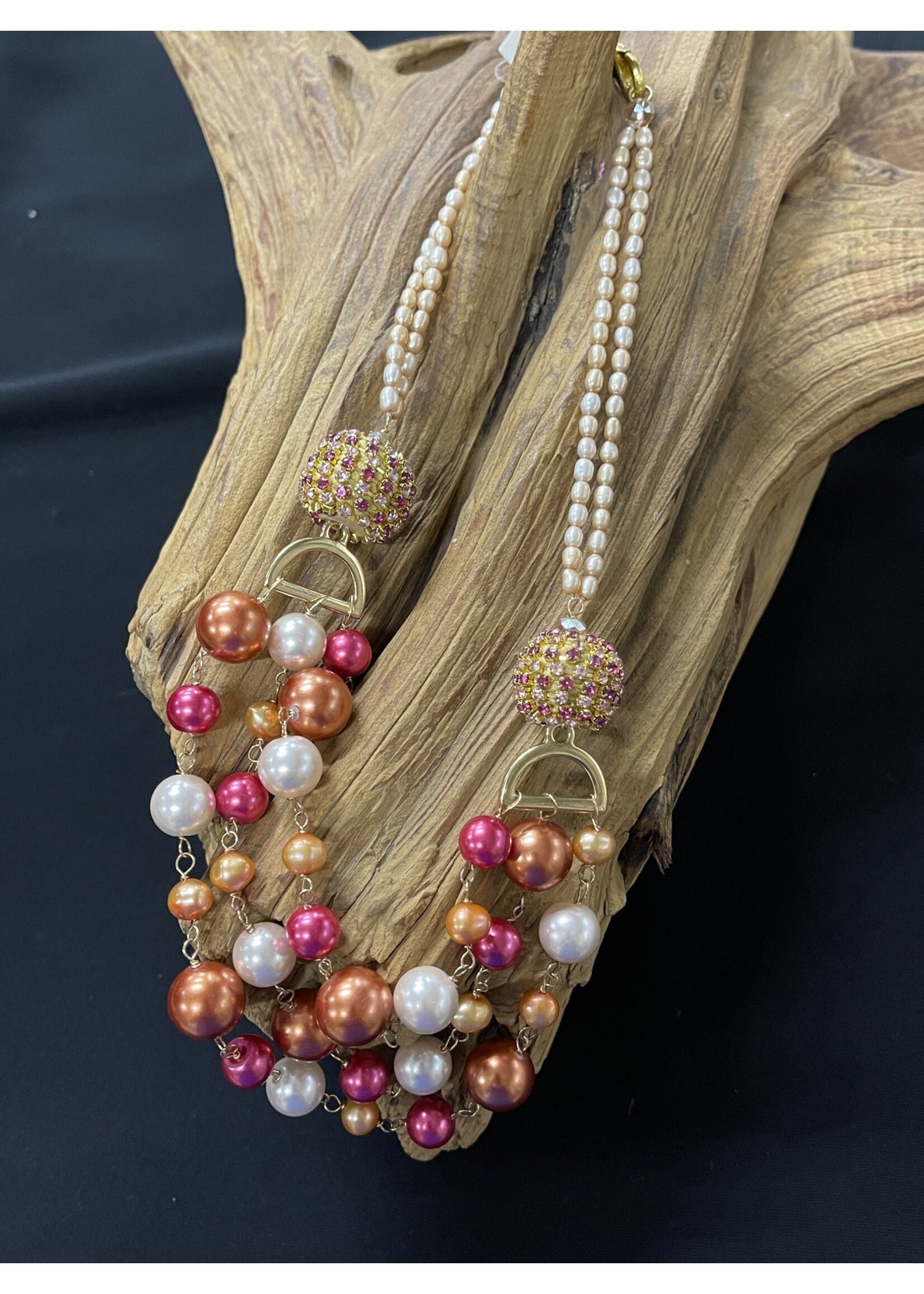 AC01-4844-23 Orange & pink pearls necklace