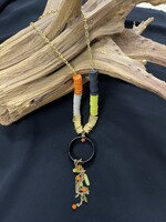 AC01-4851-23 Black,Kiwi ,orange & gold Long Necklace