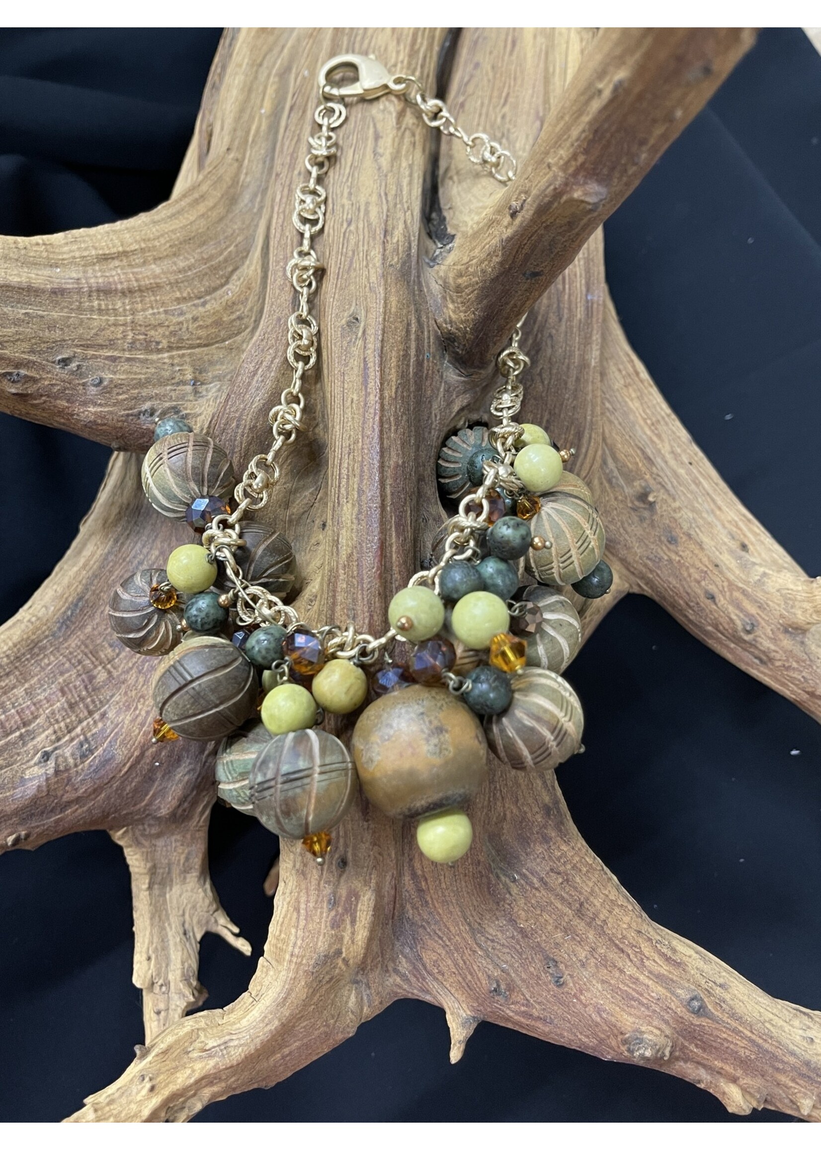 AC01-4876-23 Olive Wooden balls Necklace