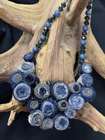 AC01-4873-23 Navy & Gray Rolled Fabric Necklace