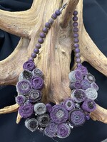 AC01-4872-23 Gray & Eggplant rolled Fabric Necklace