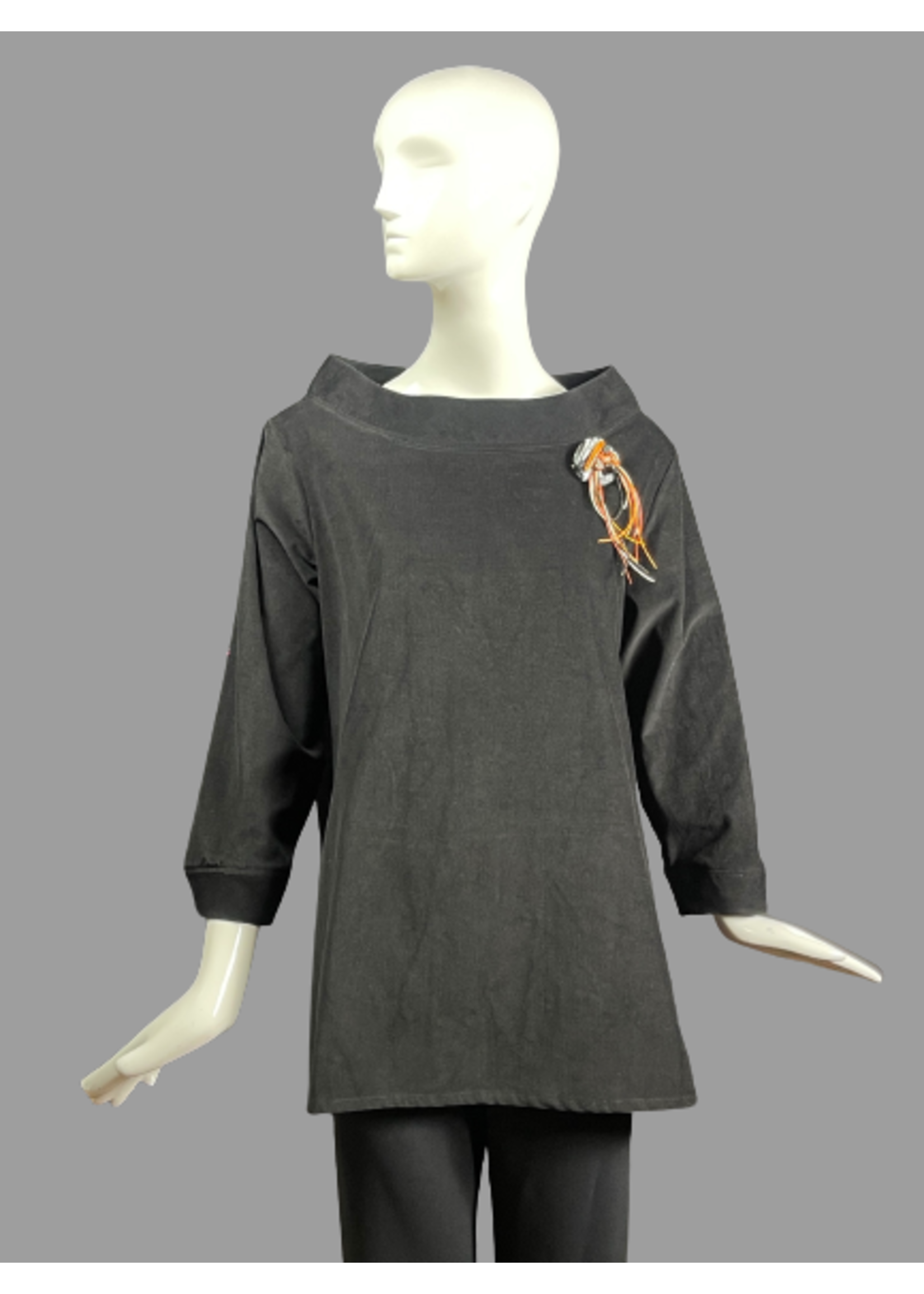 T2522-C0572-Black Corduroy Tunic