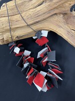 AC01-4896-23 Black, Red & white Square Leather Necklace