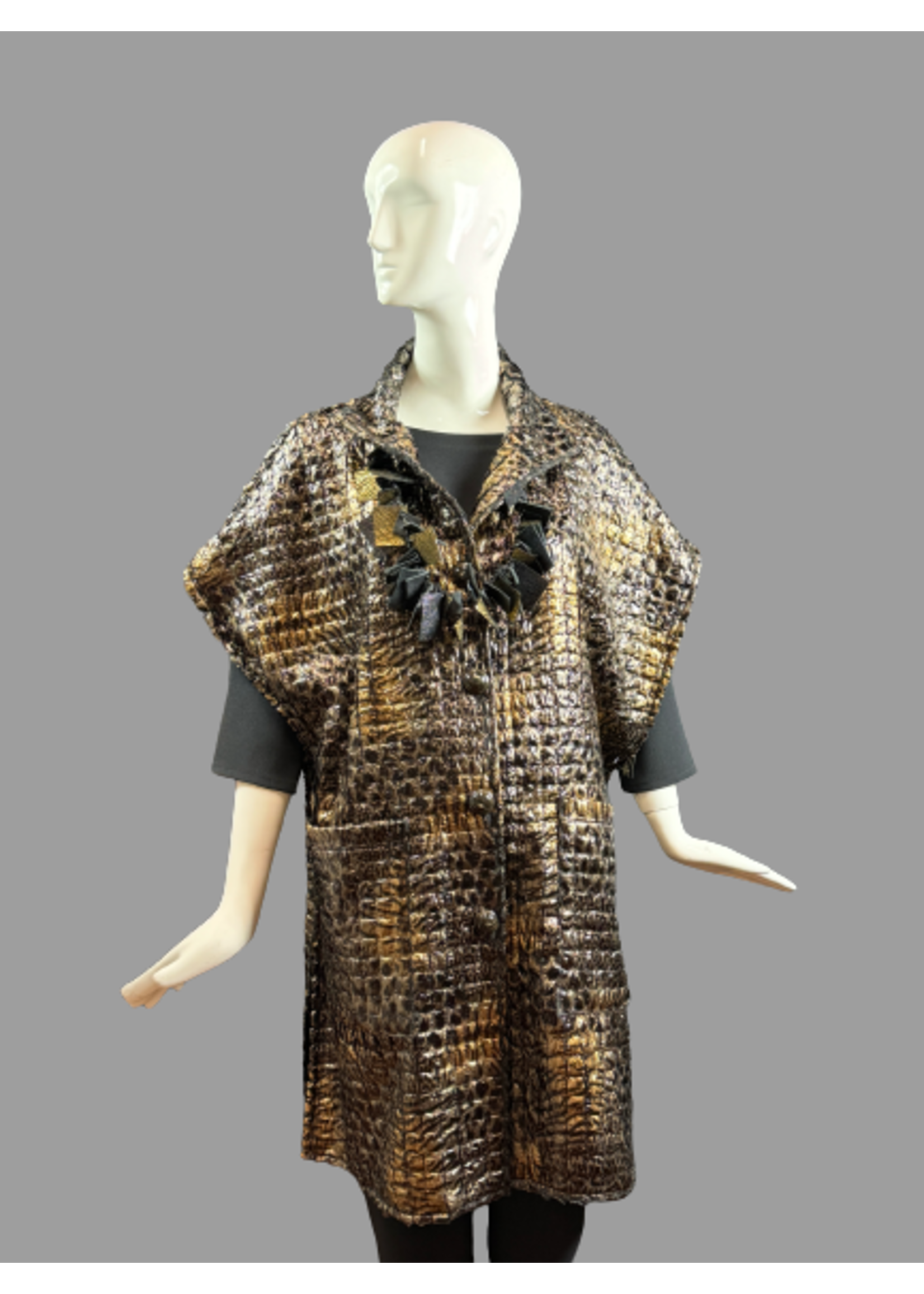 C859-F5-O/S Gold&Black Fur Cape/coat O/S