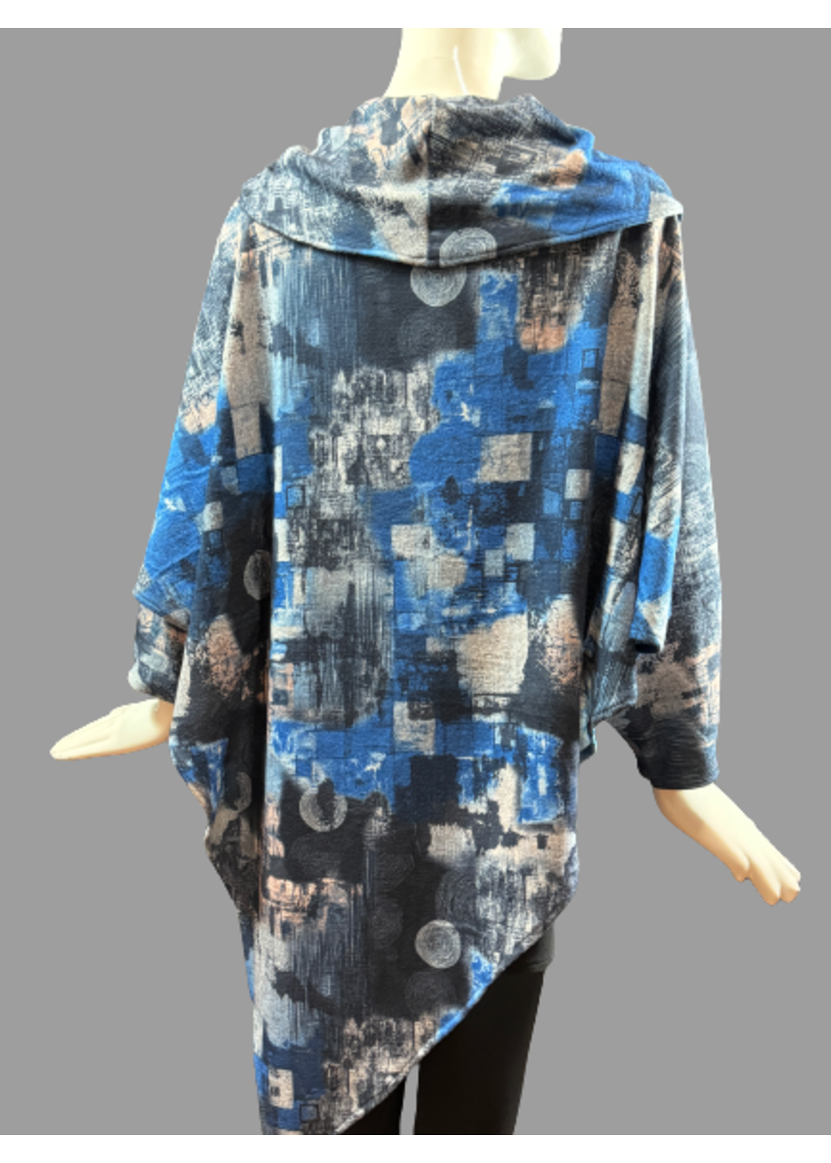 C848-ST379-O/S Asymetrical Royal Blue & black Print Tunic O/S