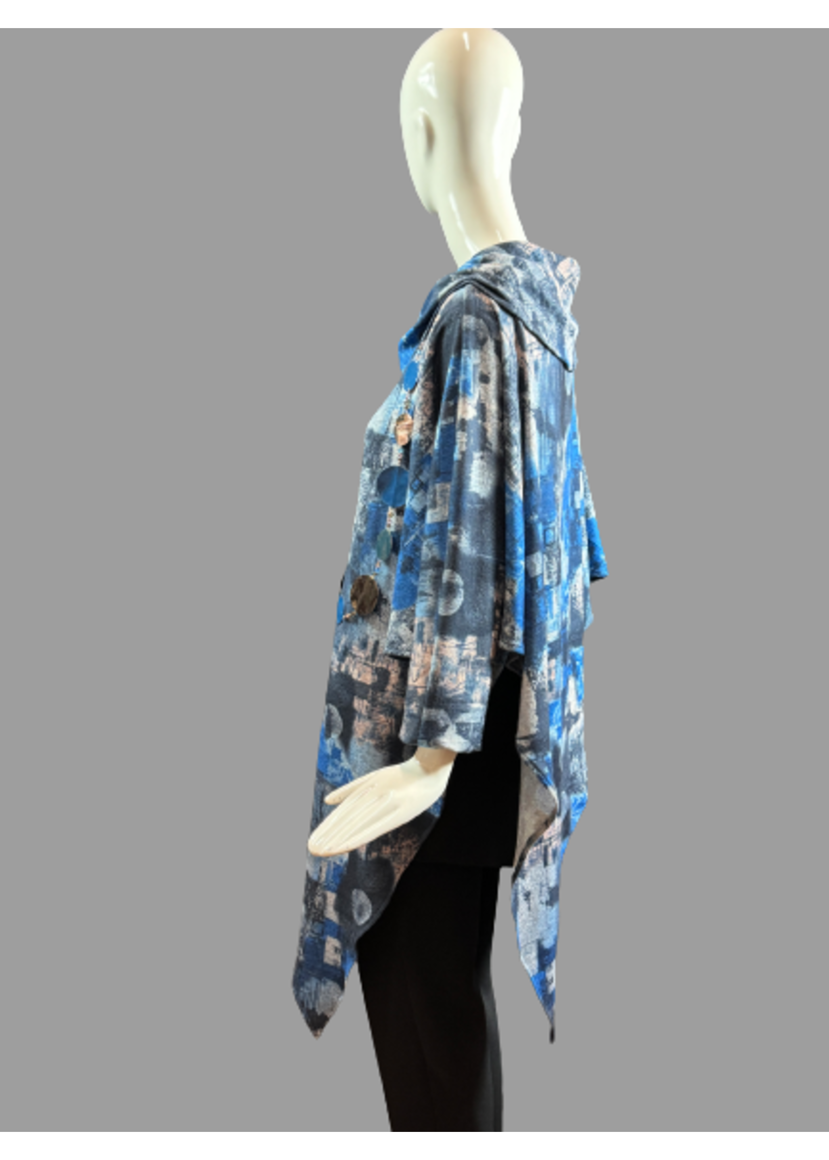 C848-ST379-O/S Asymetrical Royal Blue & black Print Tunic O/S