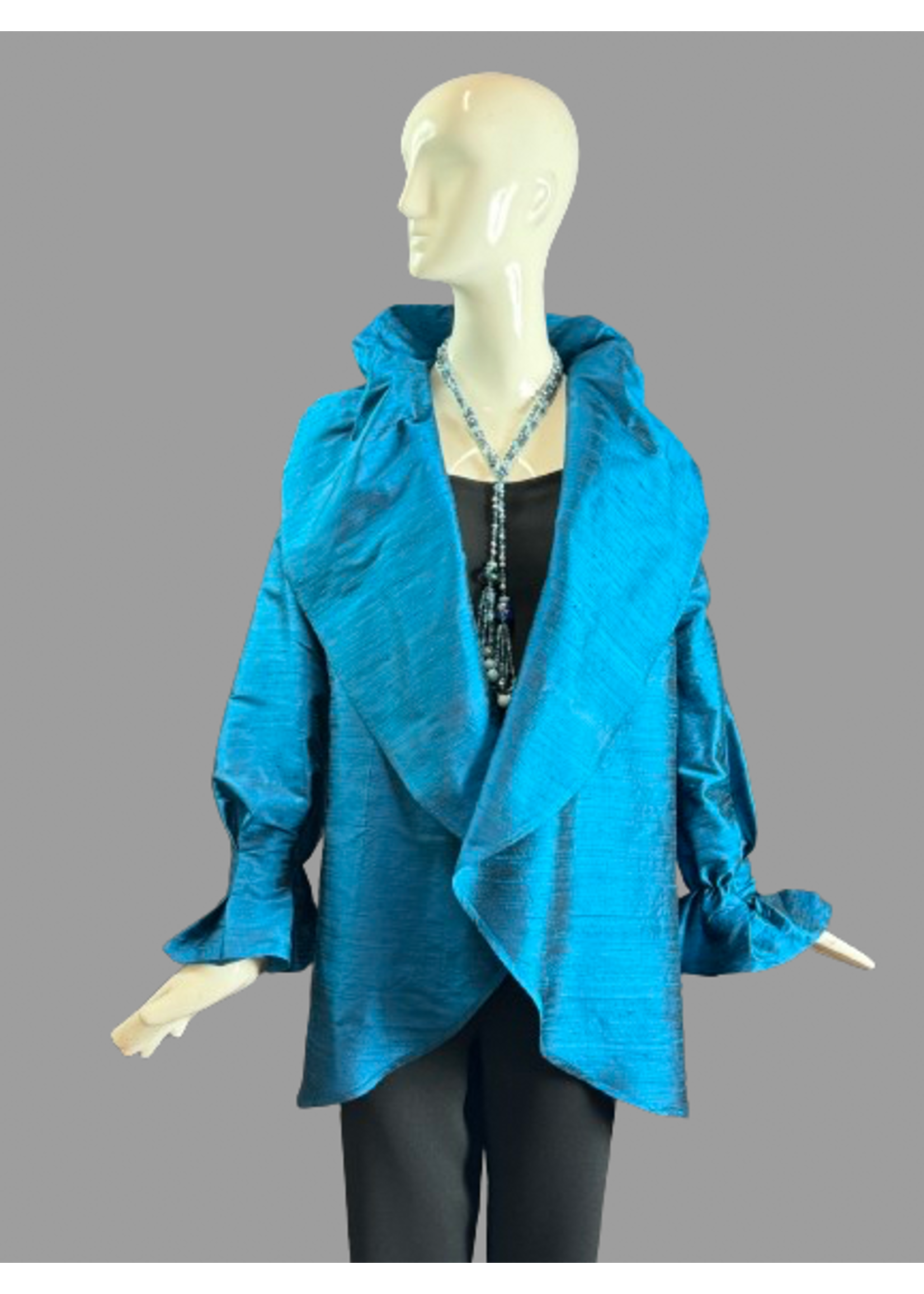 J5615-S2293-M- Teal Silk Dupionni Jacket -M-