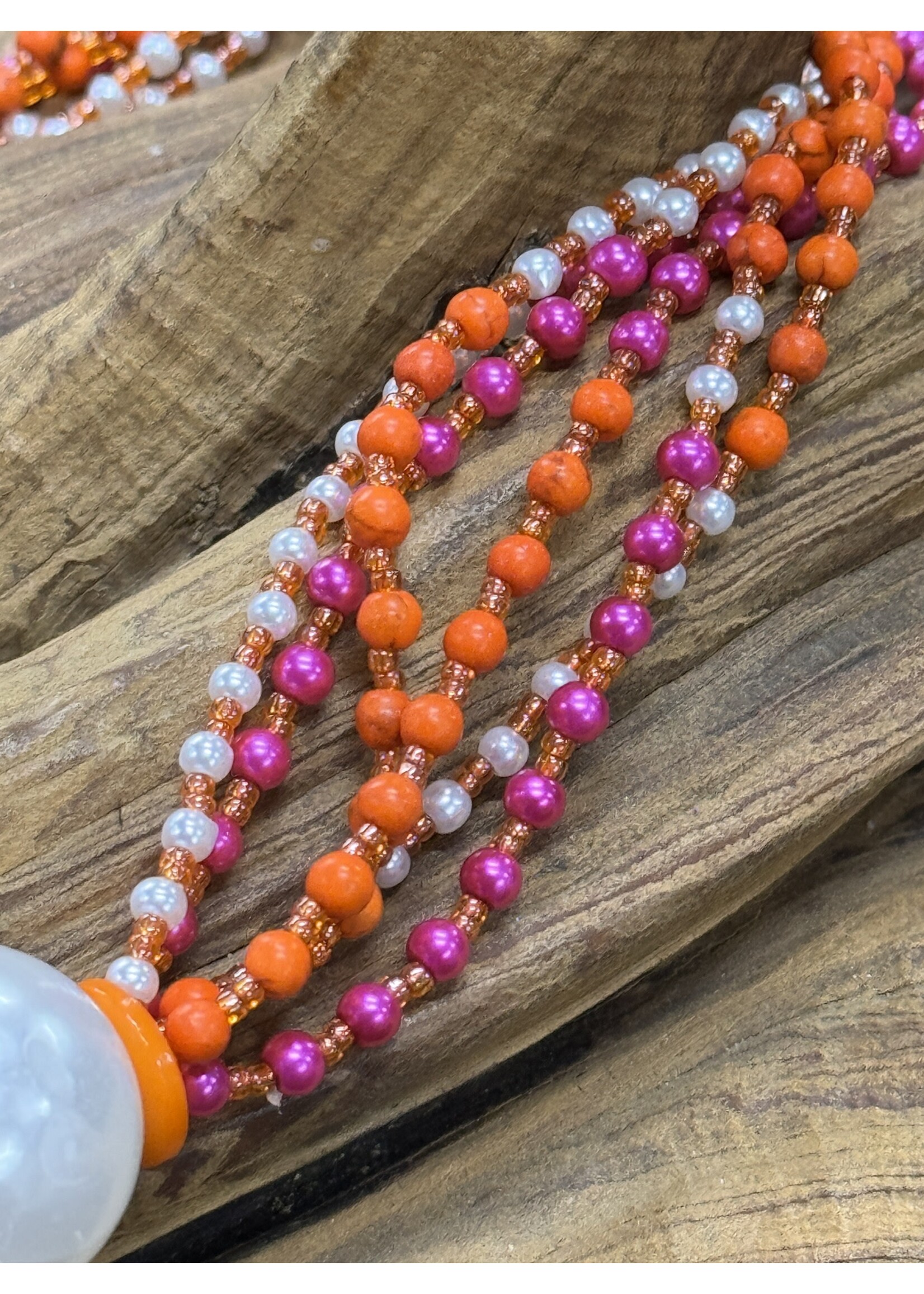 AC01-4955-24 Orange , Hot pink & white necklace