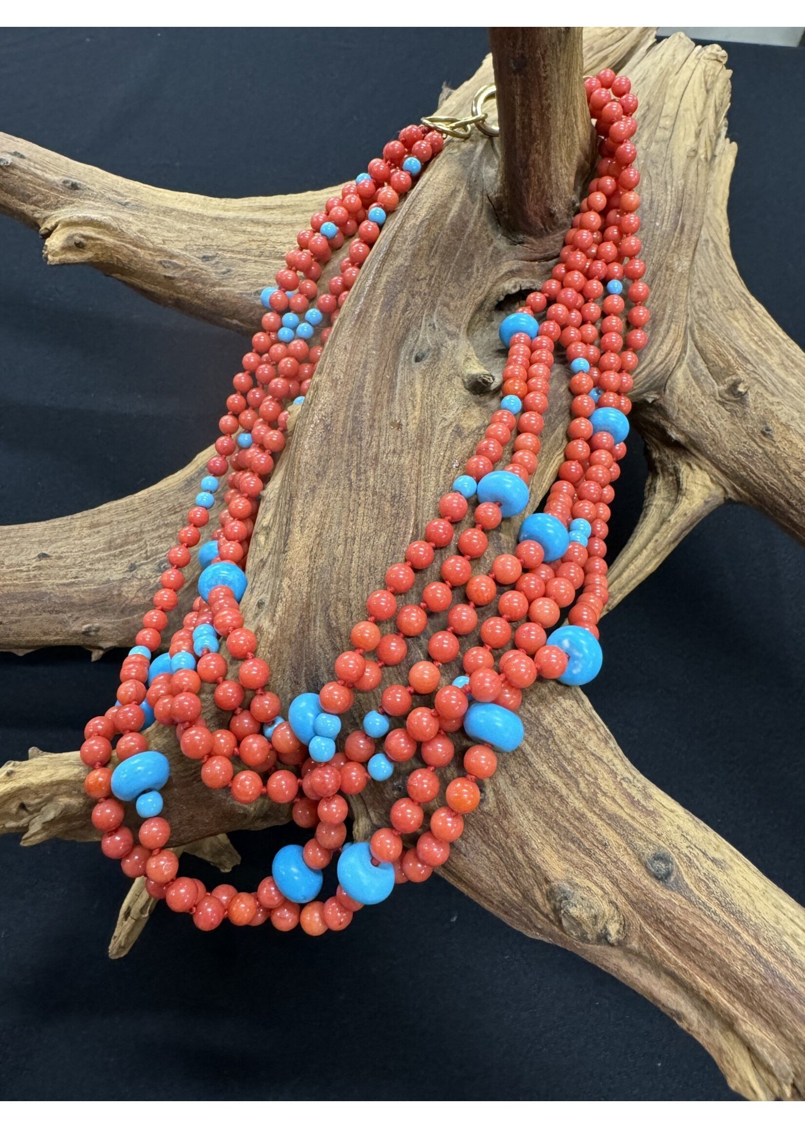 AC01-4950-24 Coral & Turquise Necklace