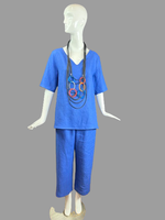 T2093+3-L0407-S- Digital Blue Linen Tunic -S