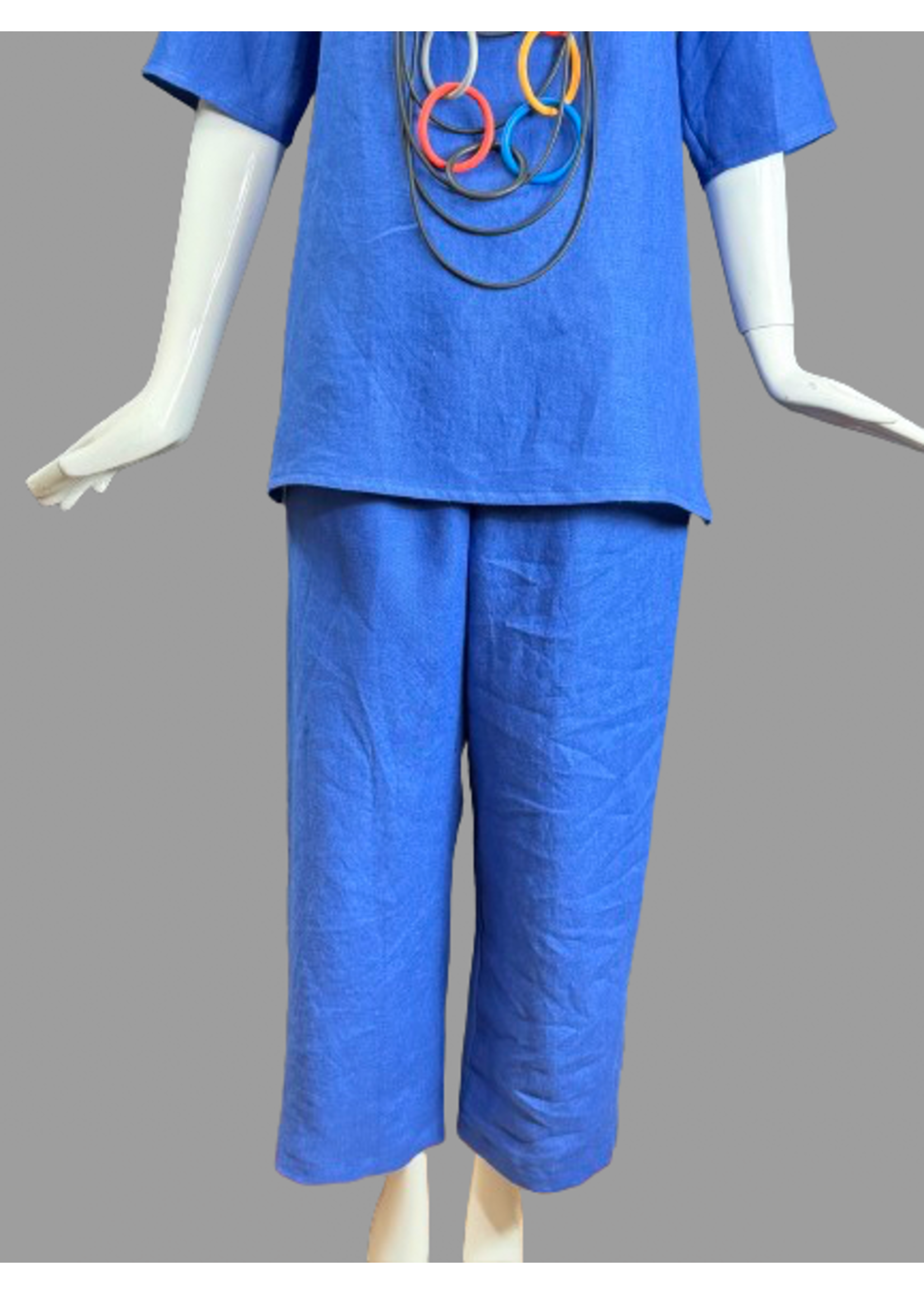P6006-6"-L0407-S-Digital Blue Linen Pants -S-