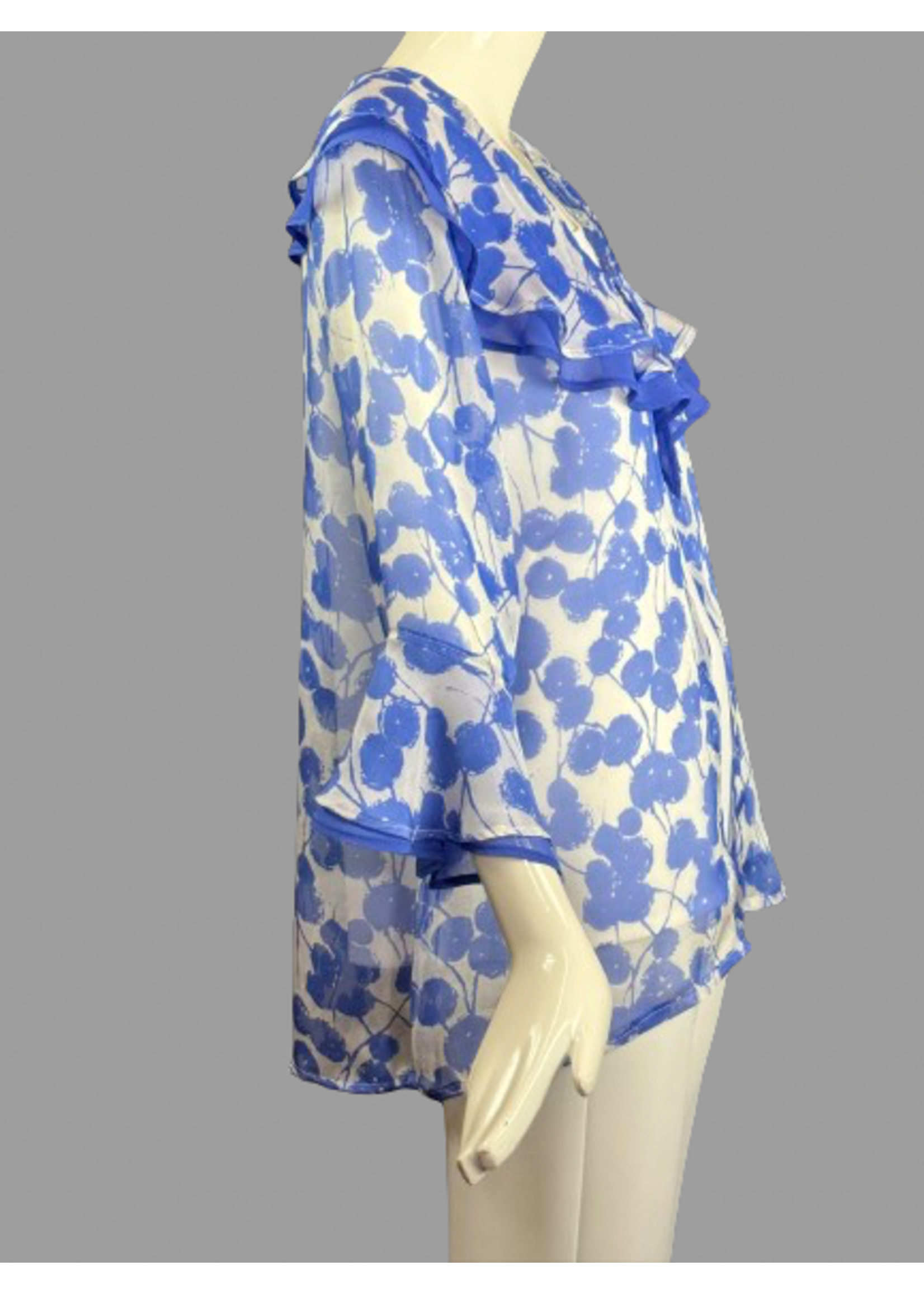 J5398-S2190-S- Blue & White Silk Georgette Jacket W/double ruffles -S-