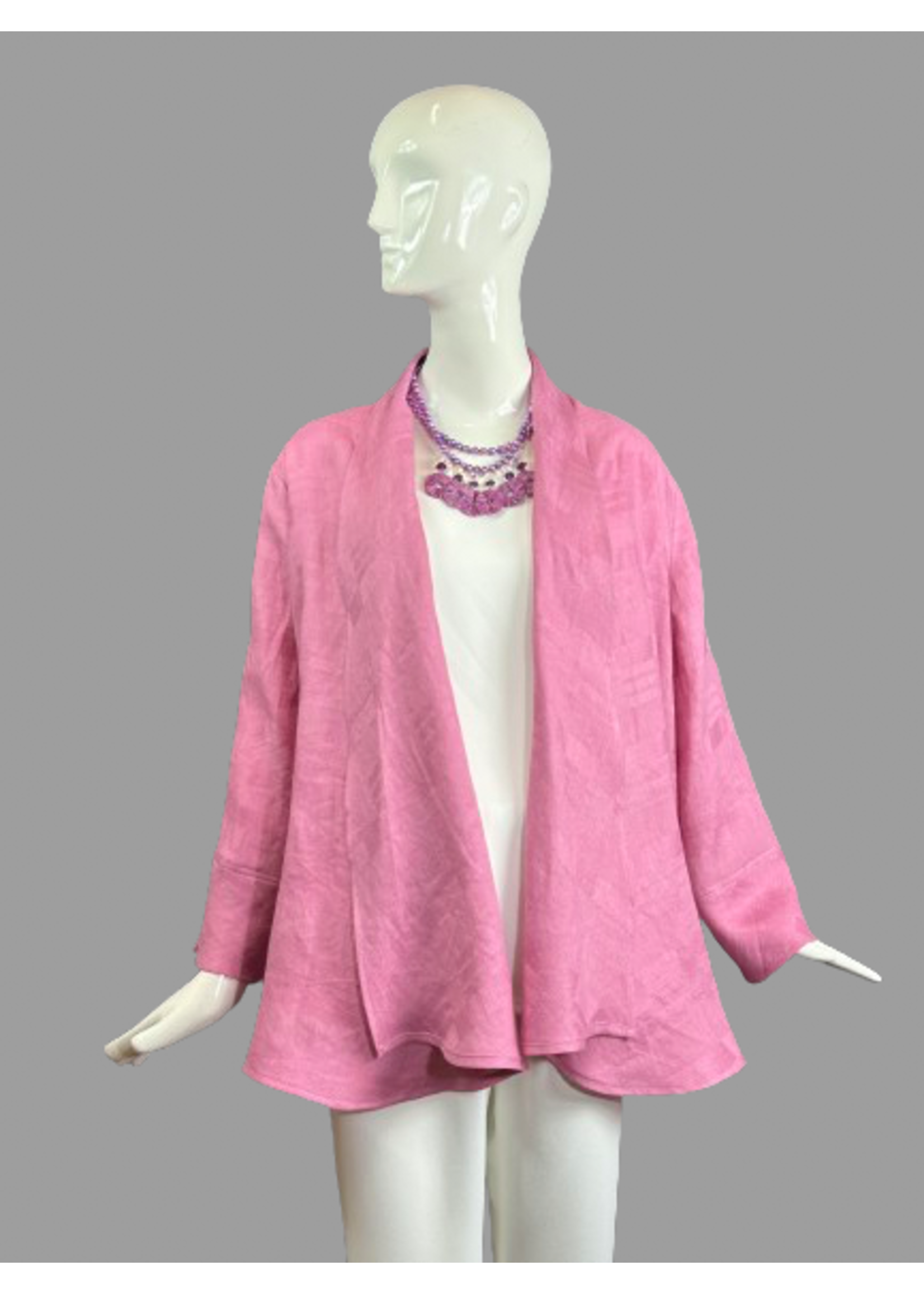 J6149-L0443-M- Pink Textured Linen Jacket -M-
