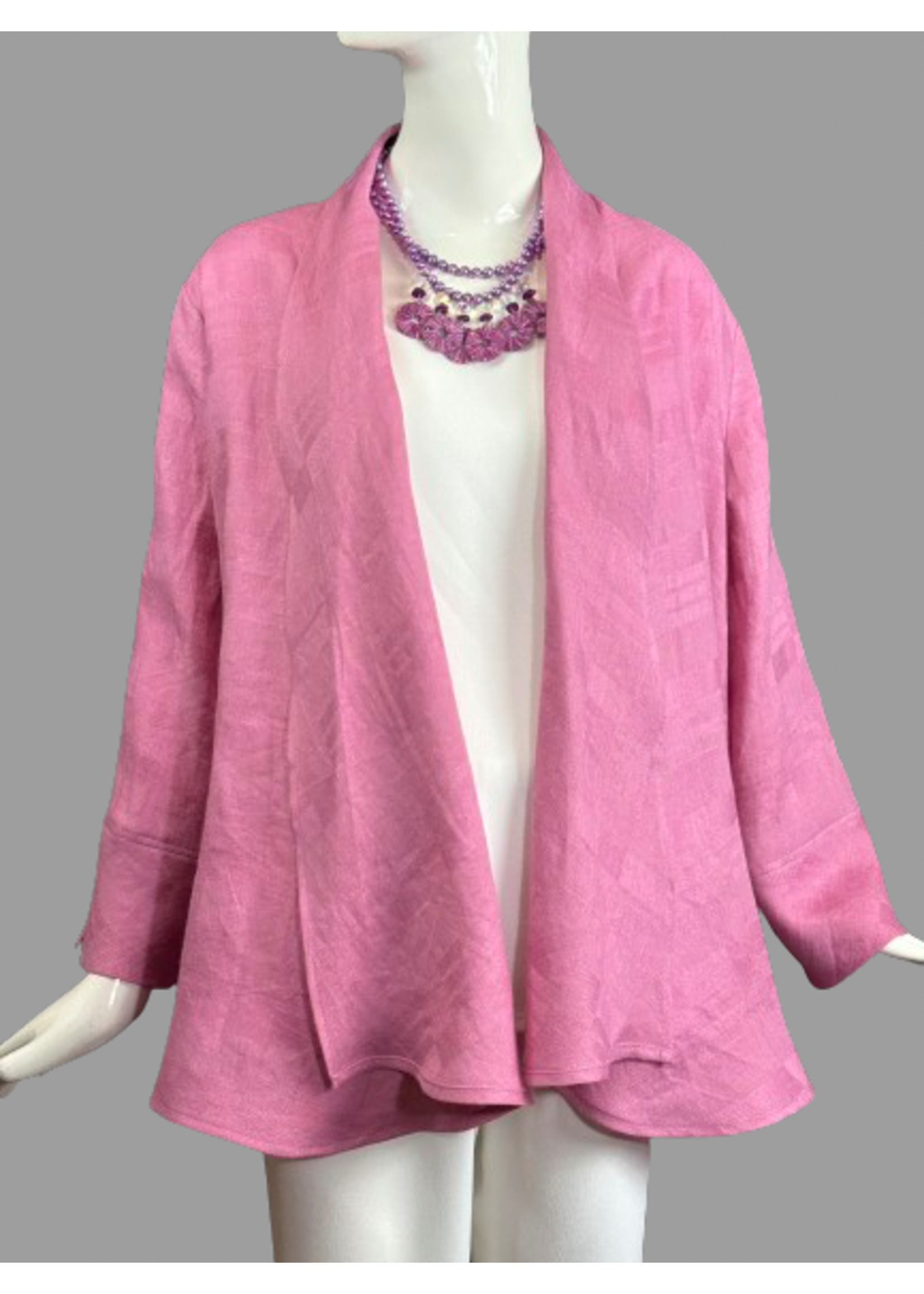 J6149-L0443-M- Pink Textured Linen Jacket -M-