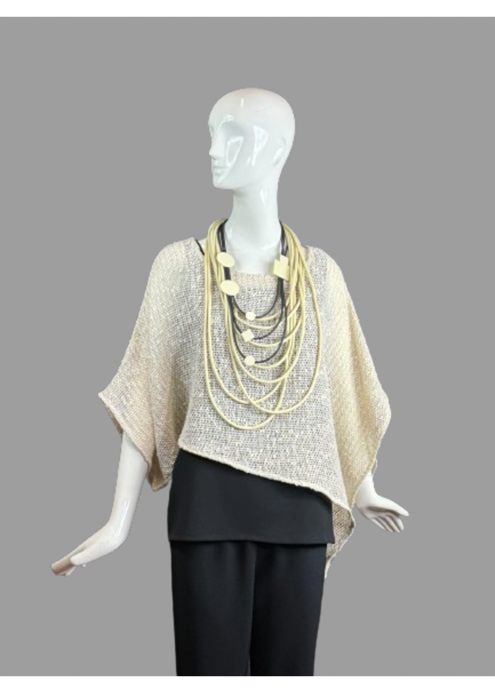 C856-L0413-O/S Ivory Linen Wool Blended cape -O/S