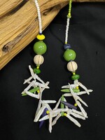 AC01-4350-20 White Pearls ,Green,blue & yellow Long necklace