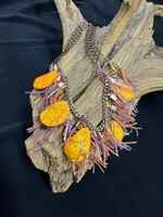 AC01-4597-21 Purple & orange leather necklace w/ cooper chain