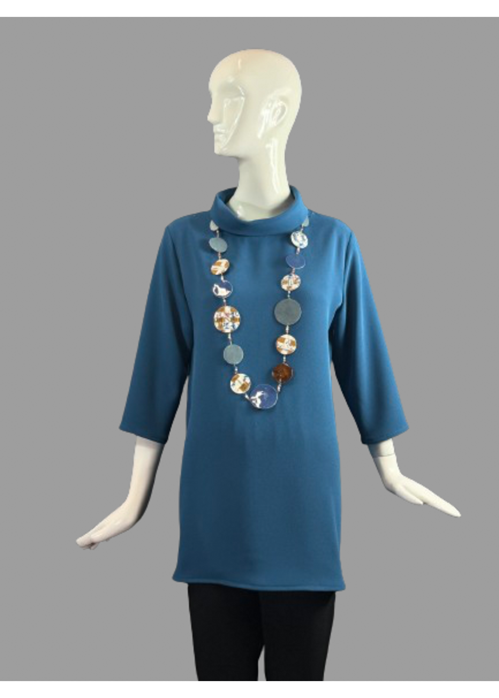 T2395-MS078 Ocean Blue Sophia Stand Collar Tunic