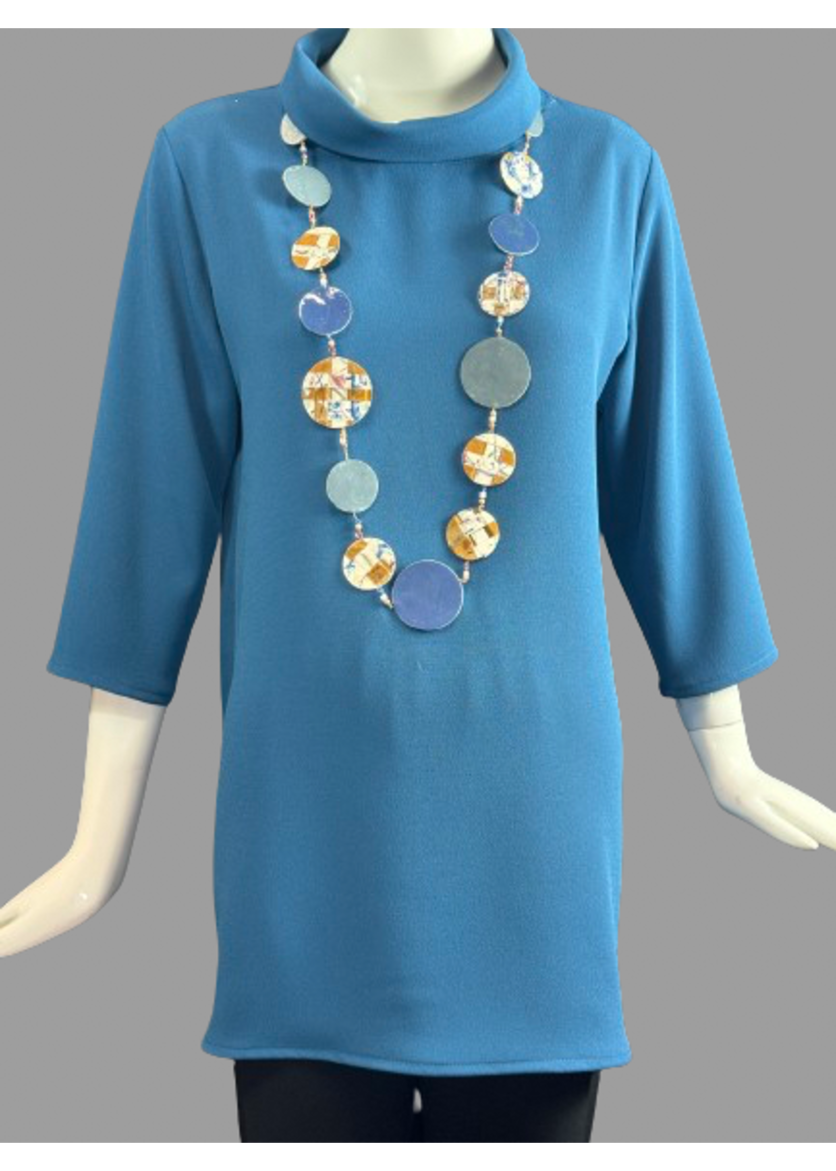 T2395-MS078 Ocean Blue Sophia Stand Collar Tunic